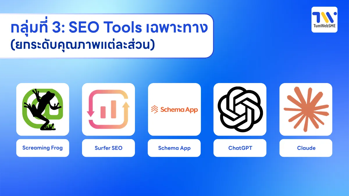 กลุ่มที่ 3: SEO Tools เฉพาะทาง (ยกระดับคุณภาพแต่ละส่วน)